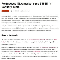 Portuguese M&A market sees 385M in January deals